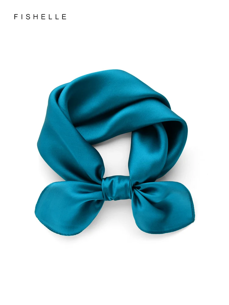 

Peacock Blue Natural Silk Small Square Scarves for Women Spring Autumn Real Silk Scarfs Solid Color Women's Scarf Handkerchief