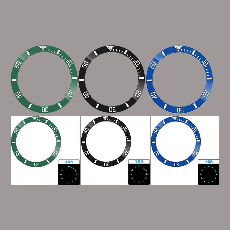 

Green Blue Luminous Sloping 38mm*30.7mm Ceramic Bezel GMT and Diving watch Insert For 40mm Men Watch Replace Watch Bezel Inserts