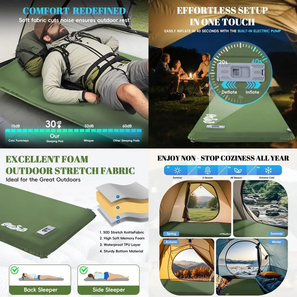

Camping Sleng Pad Sel Iating Sleng Pad with Electric Pump, 3.2" Ultra-Thick Memory oam Sleng Mat with Pillow, Camping MattrCompa