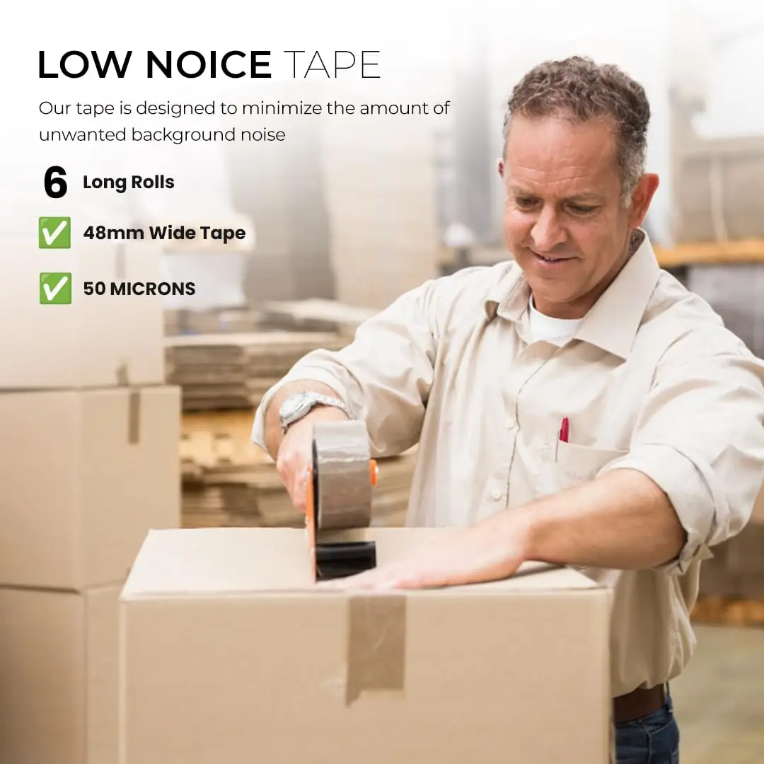 Packaging Tape, Brown, 6 Rolls, 66m/100m, Heavy Duty, Low Noise, Secure & Sticky Parcel Tape for Packing Boxes, Moving Boxes