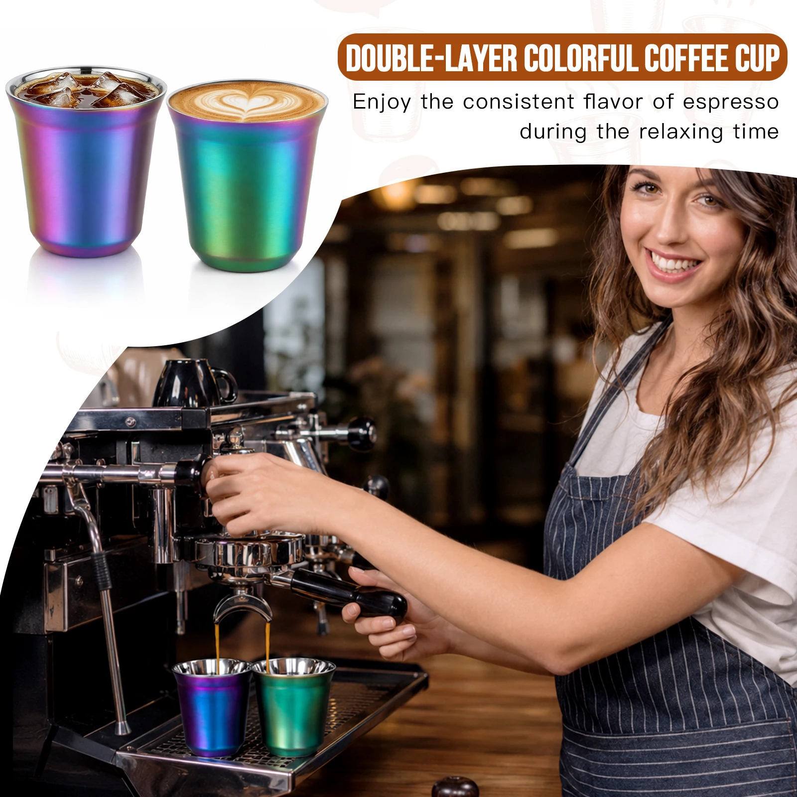 160ml Double-layer Stainless Steel Espresso Coffee Cup 5oz Colorful Metal Heat-insulating Shot Glass Cup for Home Bar & Gift Cup