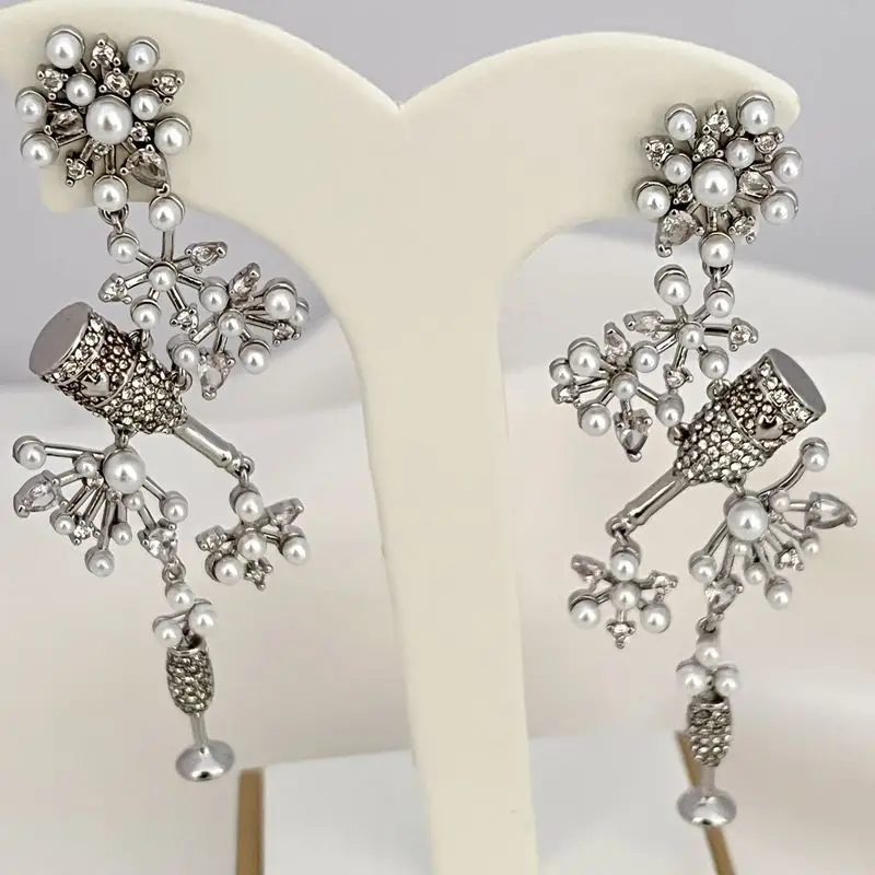 

KS European and American Fashion Trend Pearl Snowflake Wine Glass Wine Bottle Women's Exquisite Temperament Long Earrings