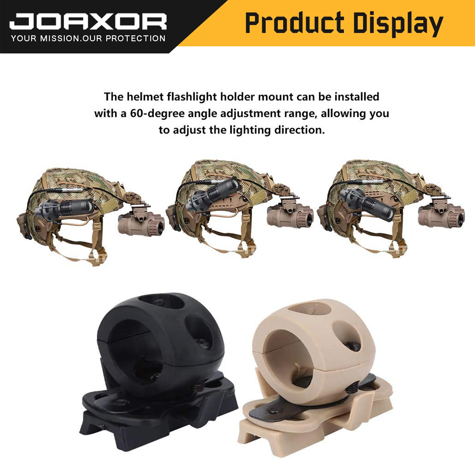 JOAXOR Tactical Helmet Accessories Flashlight Holder Mount NVG Quick Helmet Rail Portable Plastic Flashlight Holder