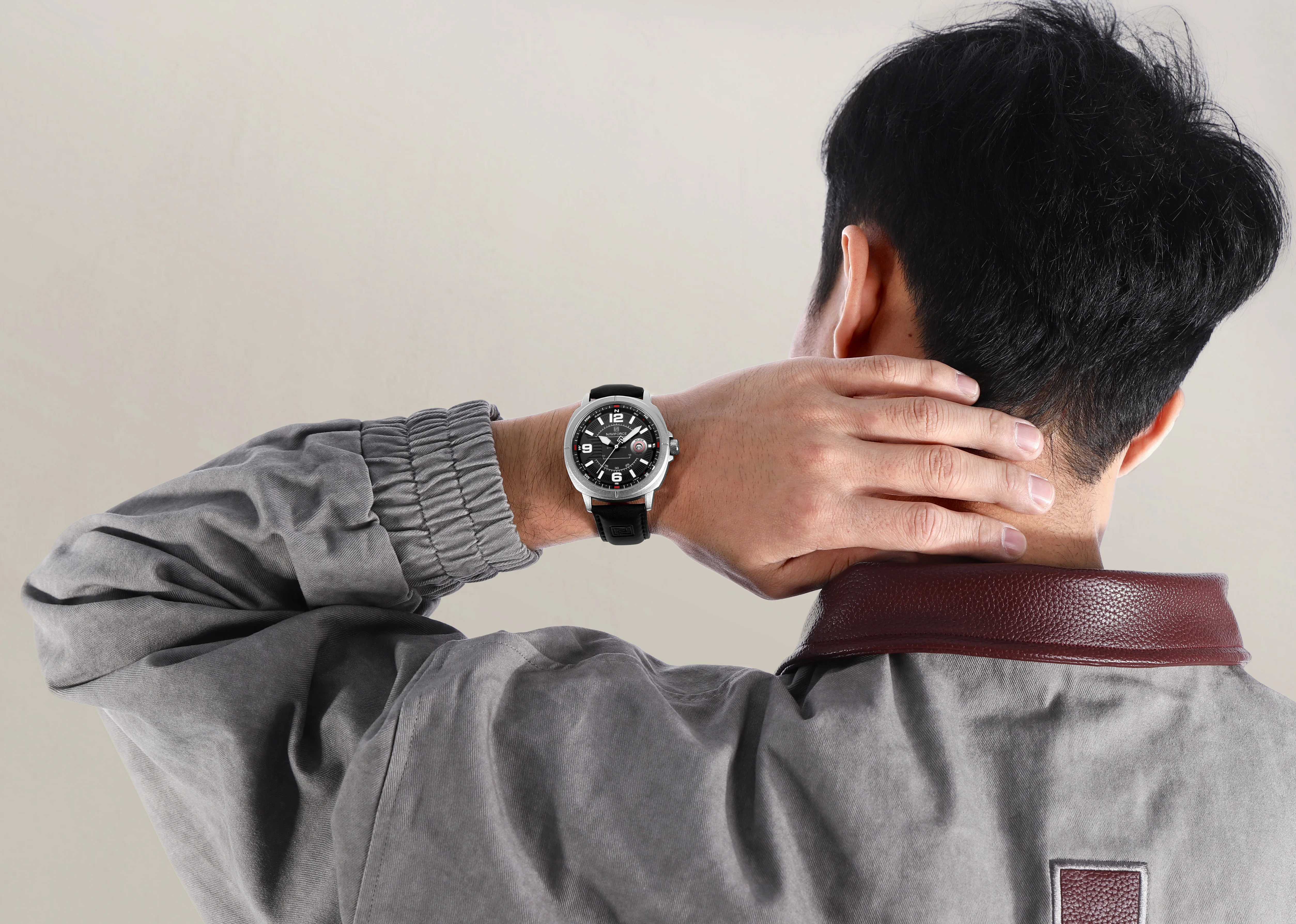 NAVIFORCE NF8078 جودة عالية PU الفرقة التقويم ساعة اليد العلامة التجارية الرجال ساعة كوارتز عرض التاريخ التلقائي ساعات مقاومة للماء #3