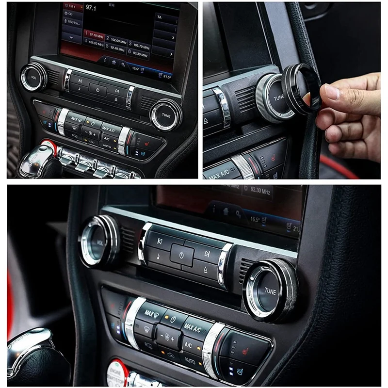 Aluminium Alloy Headlight Volume Tune Knob Cover Trim Ring Interior Decor for Ford Mustang 2015-2021 Accessories,Black