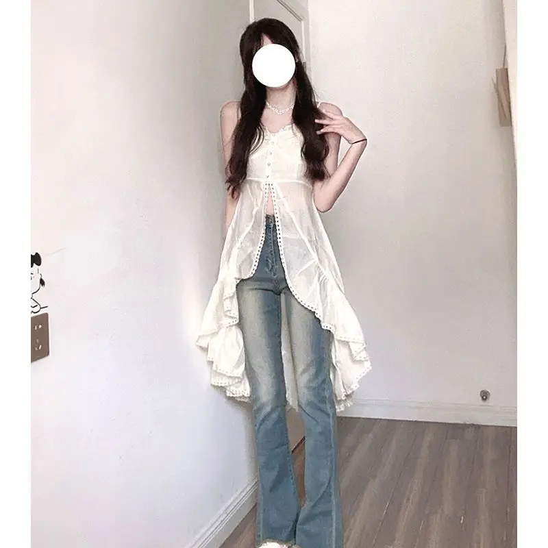 White Ruffled Shirt Camis Dress Sexy Vestidos De Mujer Irregular Robe Femme Summer New Y2k Dresses Slim