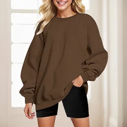 Oversized Sweatshirt For Women Korean Fashion Autumn Vintage Crew Neck Solid Sweatshirts For Women Women Winter Warm Pullovers