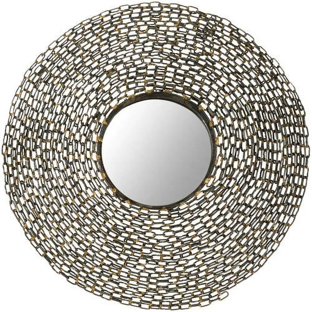 Round Urban Sunburst Mirror with Jeweled Chain Design Lightweight Iron Frame Natural Color 24" Diameter Sturdy Construction Easy