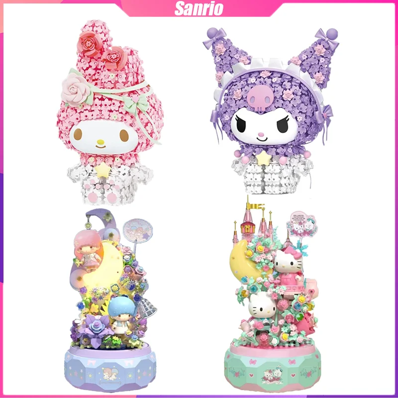 

Строительные блоки Sanrio Kitty Little Twin Stars, музыкальная шкатулка, украшение для рабочего стола, головоломка, сборка модели, игрушки, подарки на день рождения для детей