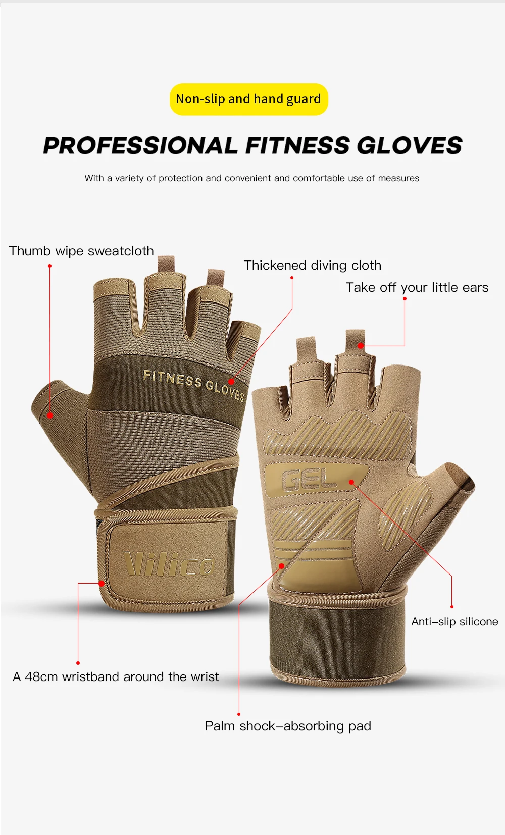 Radfahrhandschuhe Halbfinger Fitness-Handschuhe für Gewichtheben und Hanteltraining Rutschfeste Trainingshandschuhe für Crossfit und Übungen – Detail 4