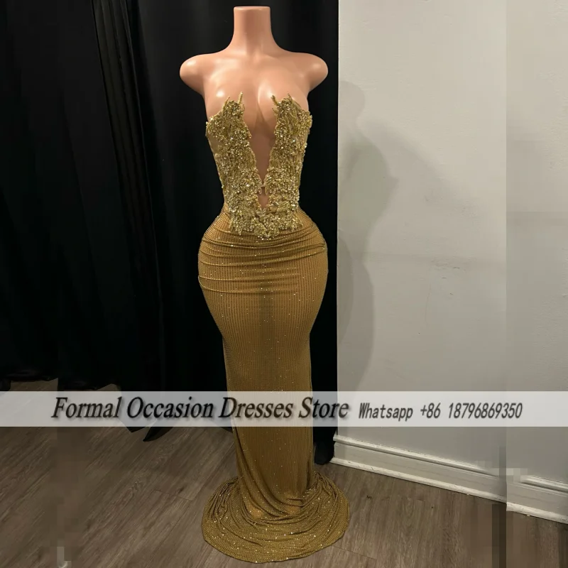 Goddess Crystal Prom Dresses 2025 Strapless Mermaid Long Party Dress Sequin Graduations Gowns Evening Dress Customized