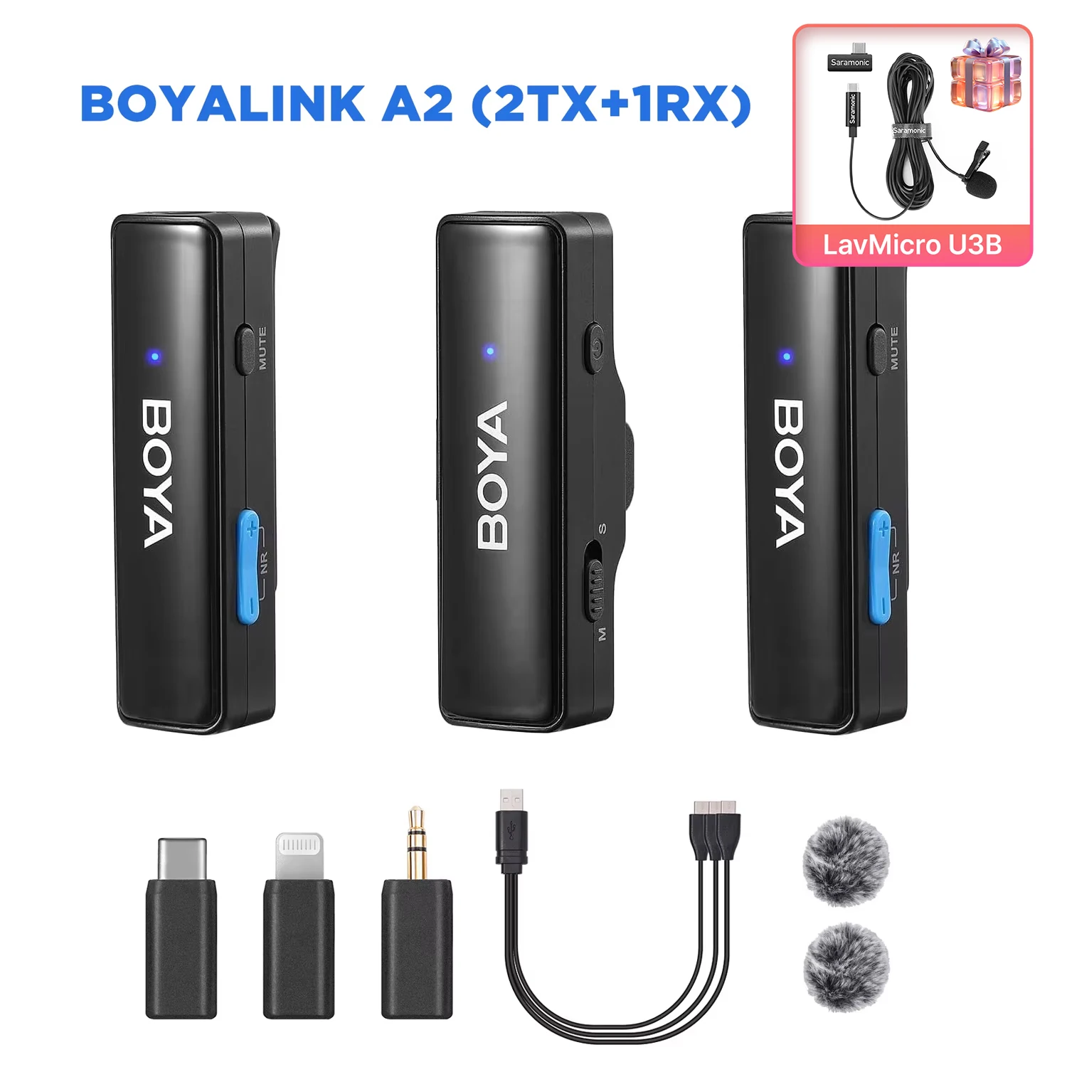 BOYA BOYALINK A Wireless Lavalier Microphone for iPhone iPad Android Phones Type C DSLR Camera Youtube Live Streaming Recording