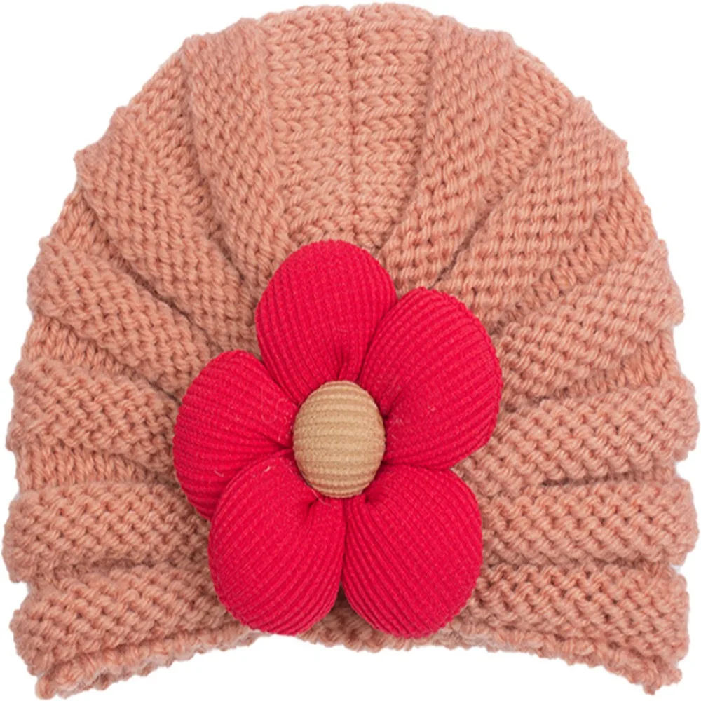 Winter Autumn Hats Thickened Flower Baby Hat Knitted Hat Pullover Hat Infant Head Wraps Baby Headband Warm Kids Warm Bonnet