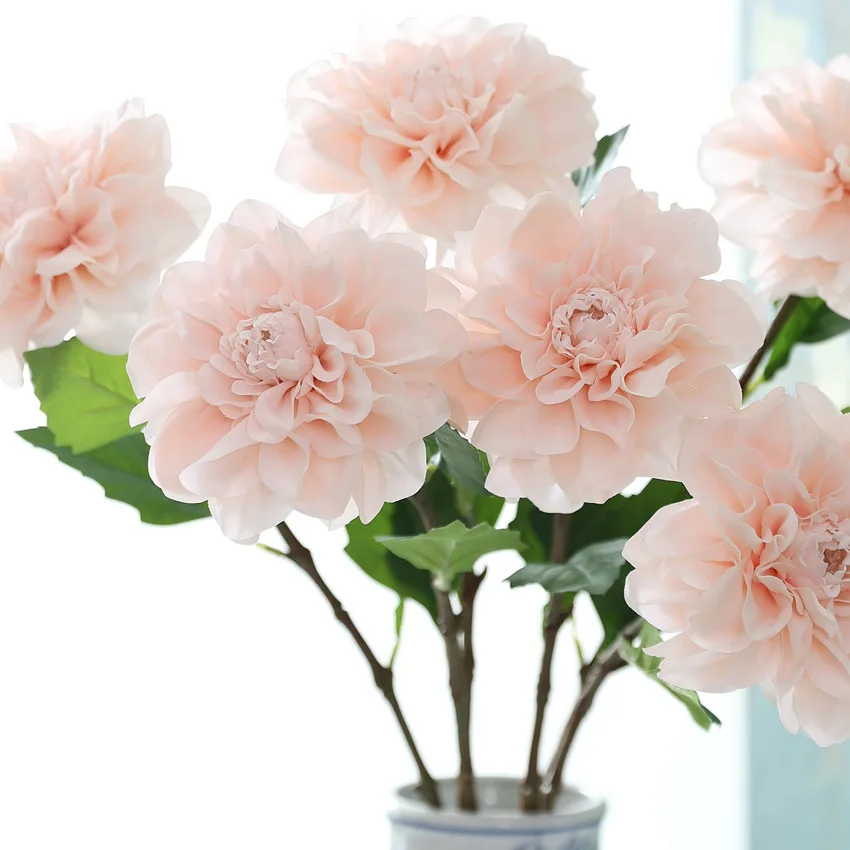 4 Stück Feuchtigkeitsspendende Künstliche Dahlien mit Echtem Touch für Hochzeitsdekoration, Brautstrauß, Heimdekoration, Partytisch-Blumendekoration – Detail 3