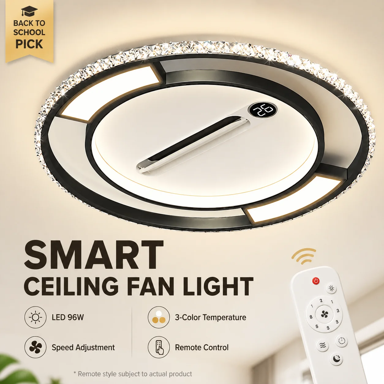 2026 Smart Bladeless Ceiling Fan Light LED Ceiling Lamp Modern Flush Mount Light Remote Control 3 Color Temp Wind Speed