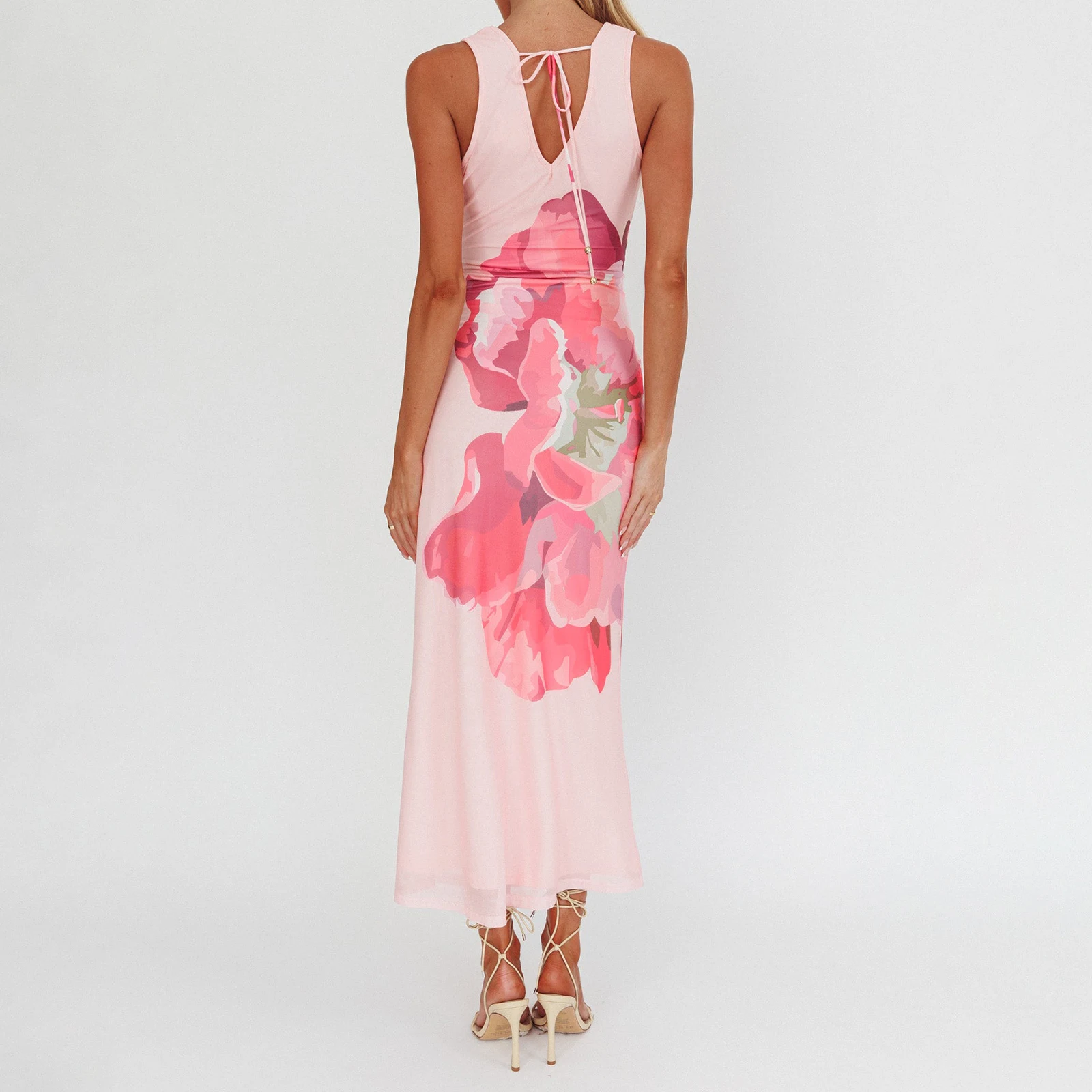 Women Summer Midi Dress Sleeveless Deep V Neck Floral Party Dress For Beach Vacation Outdoor Party Daily Wear Outdoor Streetwear