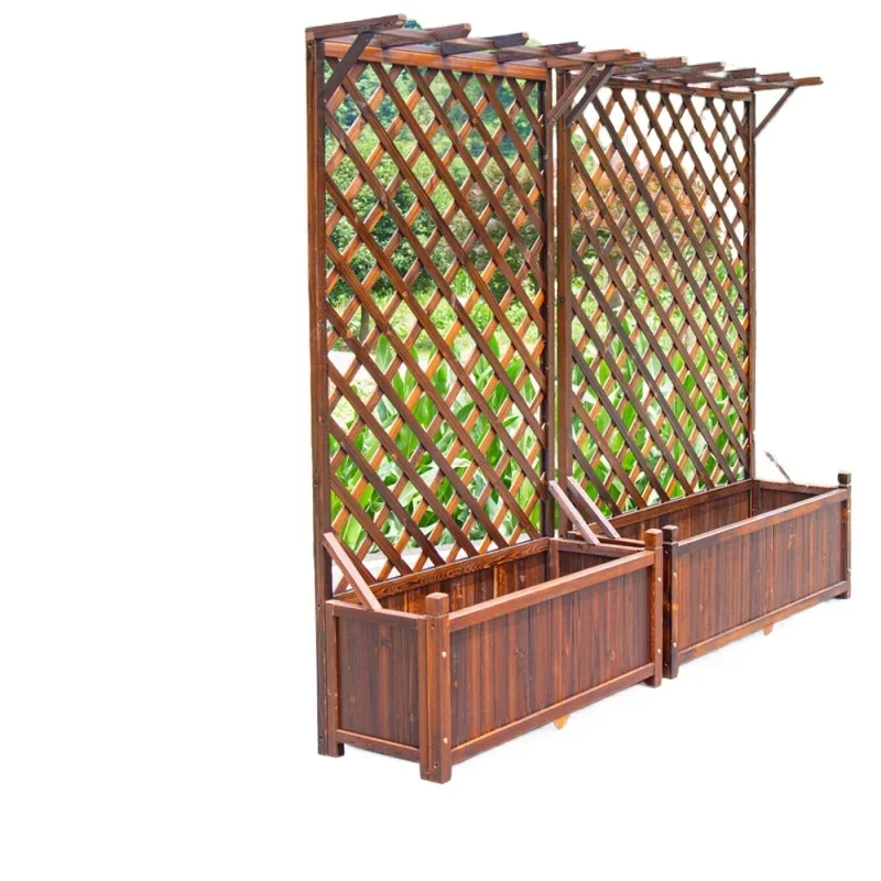 Carbonized anti-corrosion wood flower box, outdoor balcony solid wood planting box