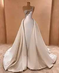 One Shoulder Satin Crystal Wedding Dresses for Bride 2025 Detachable Skirt Bridal Dresses Gowns Customized