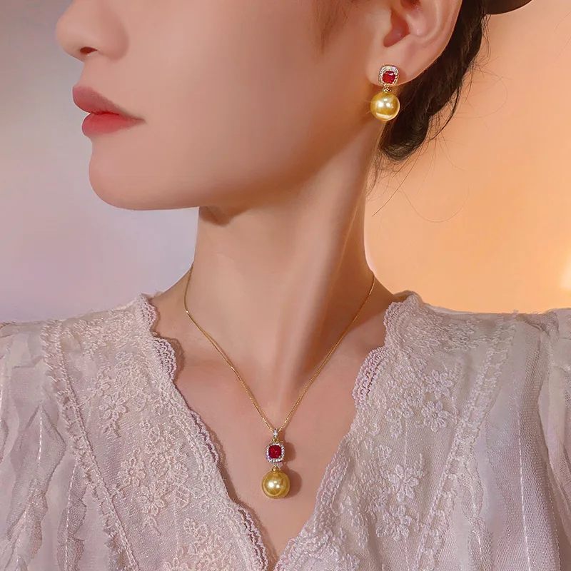 south sea gold pearl AAAAA 9-10mm 10-11mm 11-12mm 12-13mm Natural pearl earrings pendant set