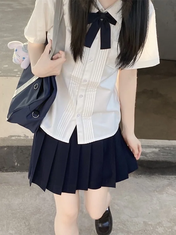 

Original Hua Qian Zhu Bell Sound Shirt Embroidered Long Sleeve White Blue JK Uniform Style Top College Style Slim Fit Button up