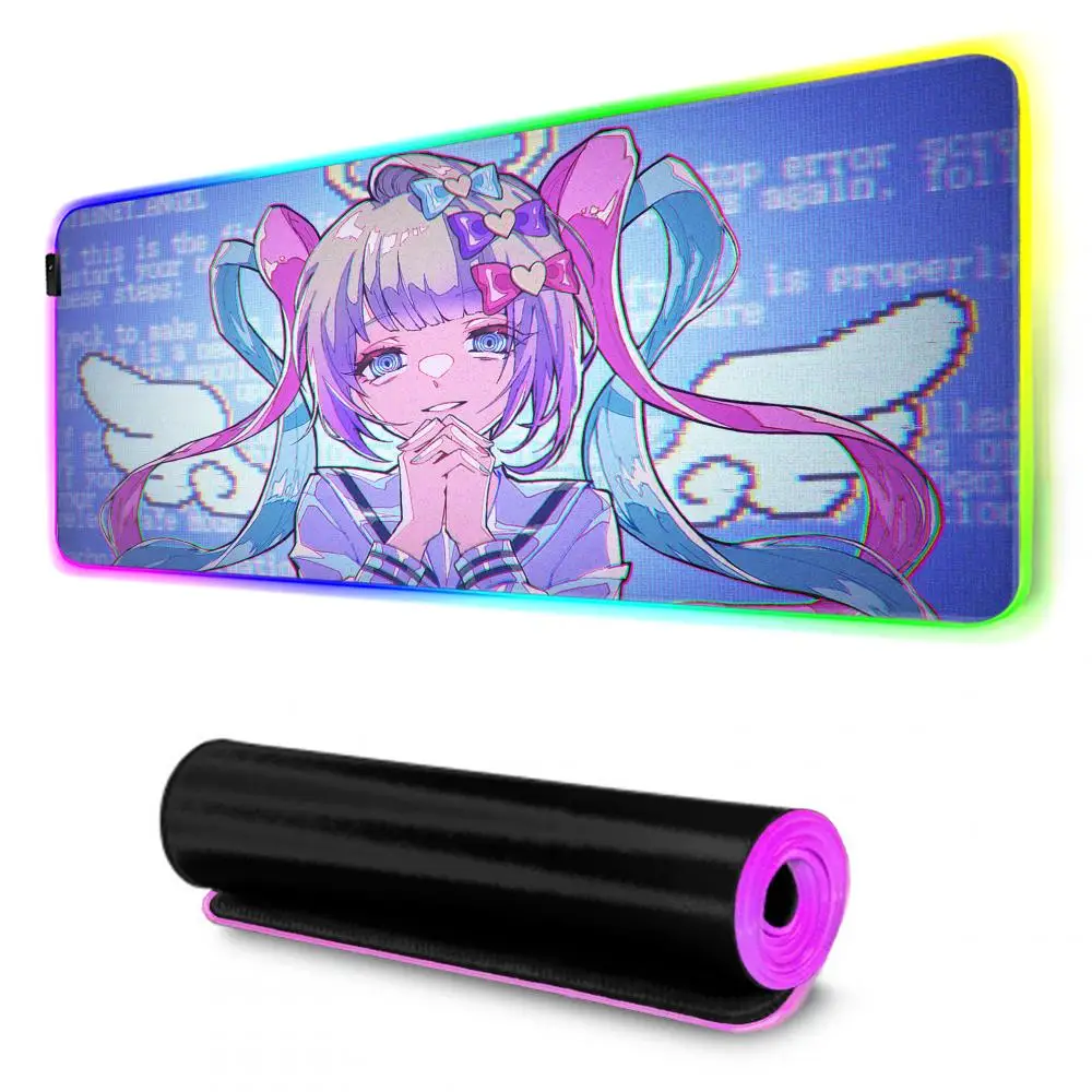 NEEDY GIRL OVERDOSE Anime Mouse Pad Gamer Rgb Desk Mat Back Light Led Mousepad Setup Gaming Accessories Deskmat Big Mousepad