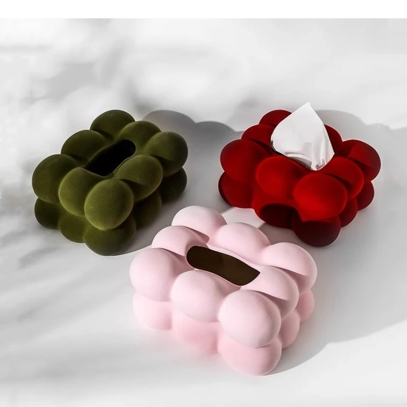 Flocked Tissue Box Geometrically Spherical Bubbles Ball Paper Towel Holder Napkin Tabletop Storage Container Organization