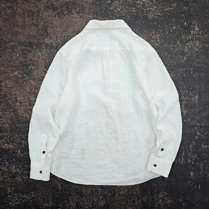 High Quality White Long Sleeve Linen Shirt Breathable Pullover Artistic Retro Leisure Men's Clothing