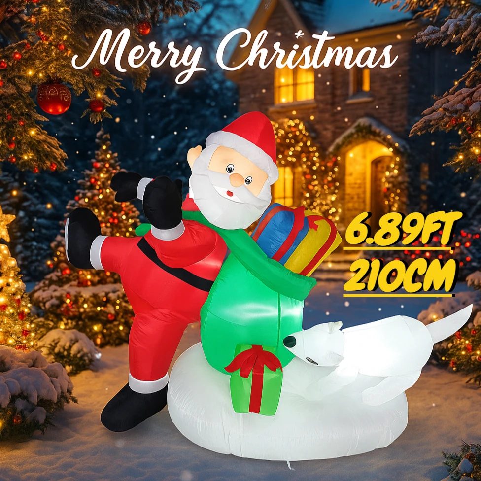 

6.89FT Inflatable Toy Santa Gifts Bag Dog Christmas Decorations for Yard With LED Lit Xmas Decor Supplies Home Ornament Gifts
