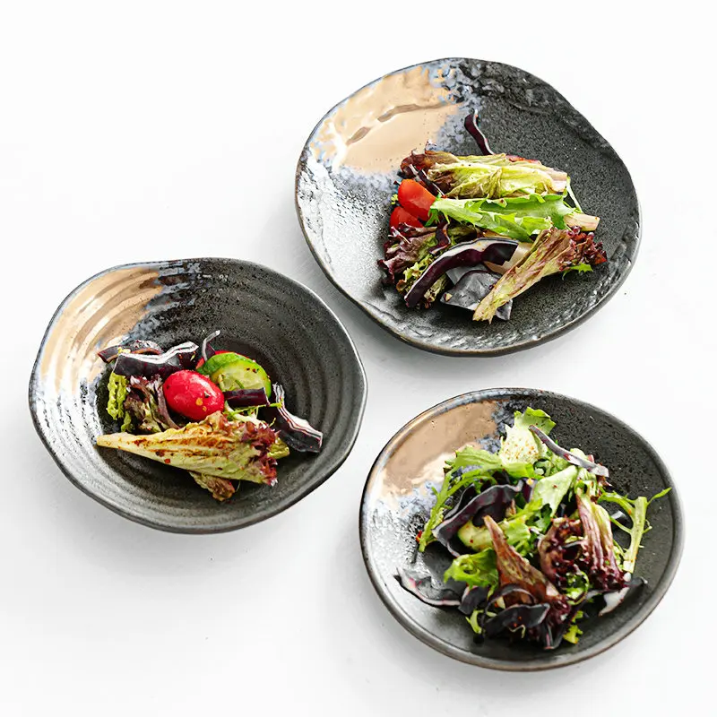 

Retro Japanese Sle Bla Gold Thi Earthenware Bone Di Hotel Dining Utensils Sui Plate Assorted Small Sna Plate Sa...