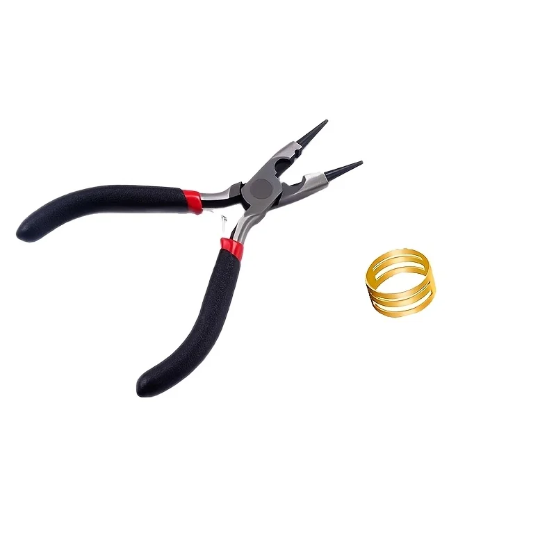 2pcs black multifunctional round mouth jewelry pliers with an open ring, handcrafted by tailors using pliers tools to make DIY j