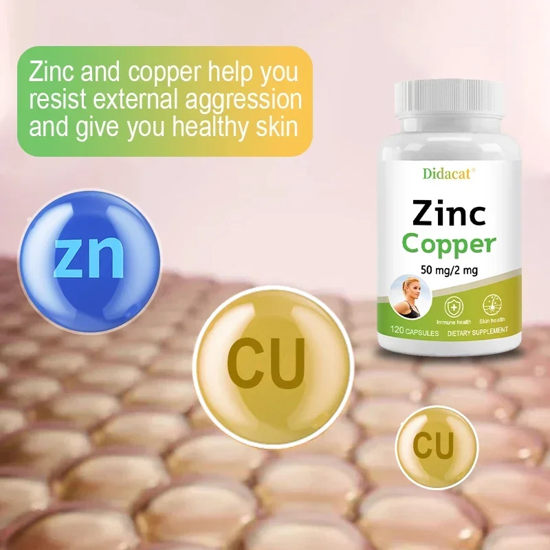 Zinc Copper Supplement - Skin, Immune Support, Heart Health and Thyroid Support, 120 Vegetarian Capsules