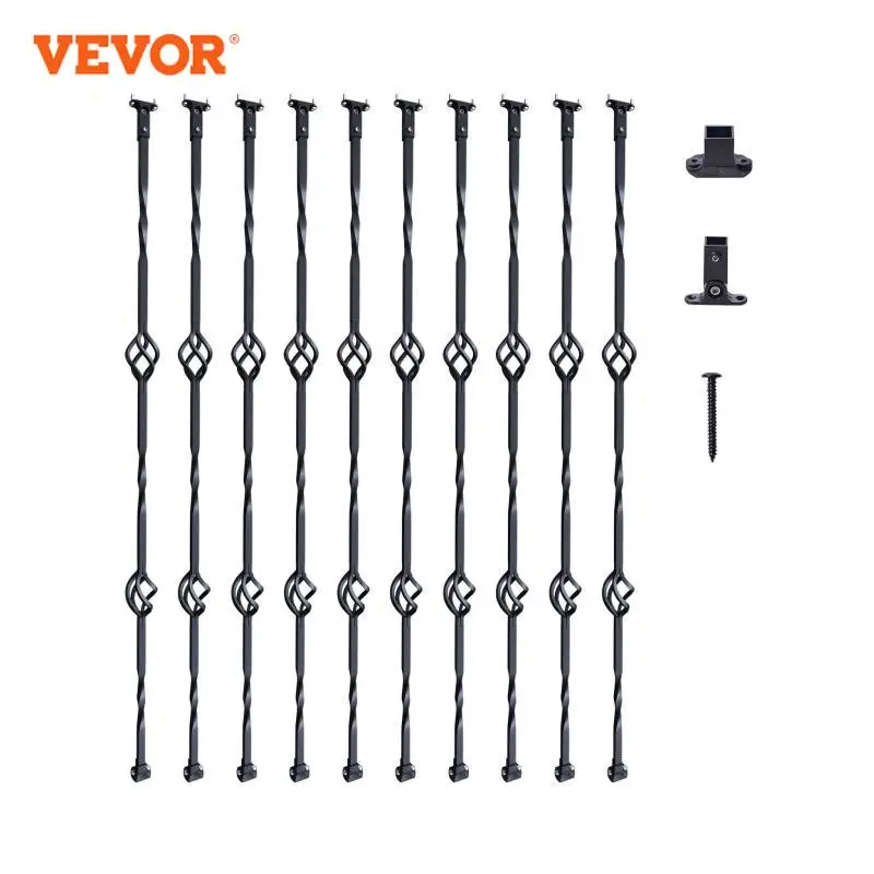 VEVOR Staircase Metal Balusters Galvanized Steel Decorative Banister Spindles with Hollow Baskets Spiral Stair with Shoes Screws