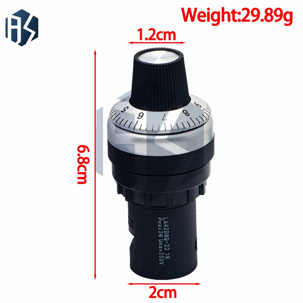 ‌ مقياس الجهد الدوار الصناعي LA42DWQ-22 - مقاوم متغير دقيق 1K-500K أوم مع حامل لوحة 22 مم للتحكم في سرعة VFD