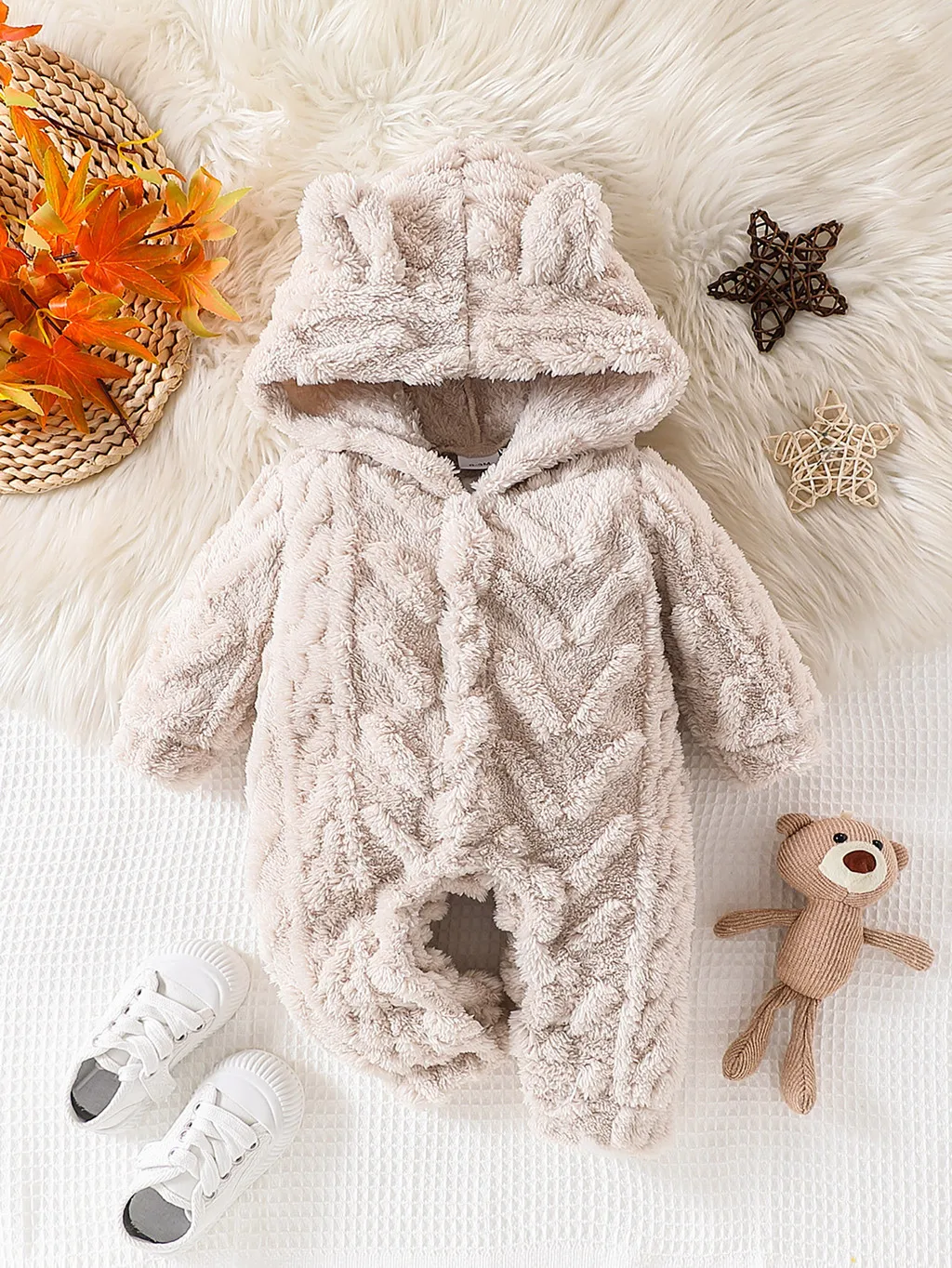 ملابس الشتاء الدافئة بيبي بوي فتاة لطيف بأكمام طويلة مقنعين رقيق رومبير 2 ألوان طقم قطعة واحدة للأطفال الصغار بذلة لمدة 1-18 أشهر #1