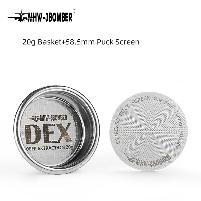 MHW-3BOMBER DEX Precise 58.5mm Espresso Coffee Filter Baskets with Espresso Puck Screen Fit 58mm Portafilter Barista Accessories