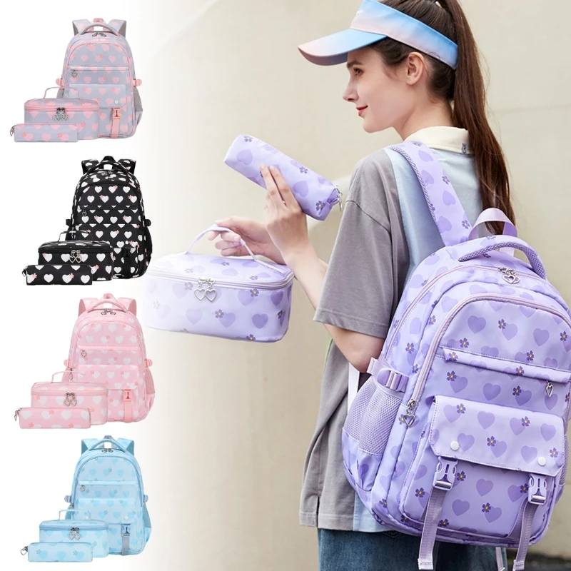 

3pcs Practical School Bag Large Capacity Backpack with Pencil Case Lunch Bag Casual Rucksacks Trvel Daypack for Student