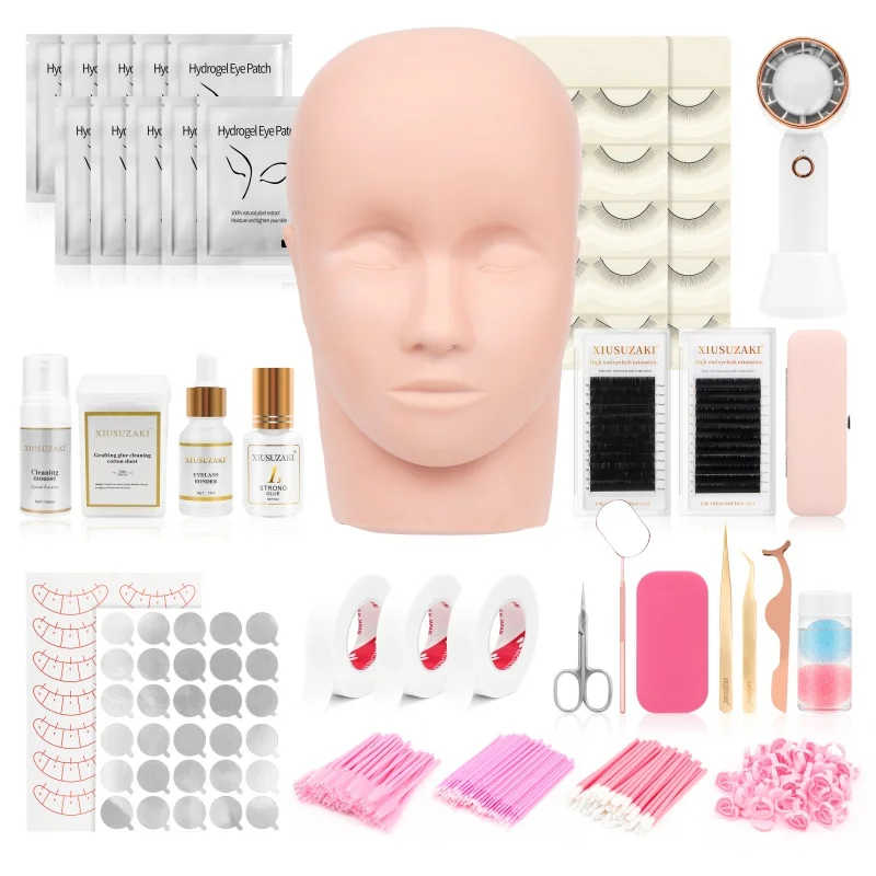 XIUSUZAKI Kit de extensión de pestañas postizas para principiantes, Kit de práctica, suministros, accesorios para pestañas, juego de maquillaje