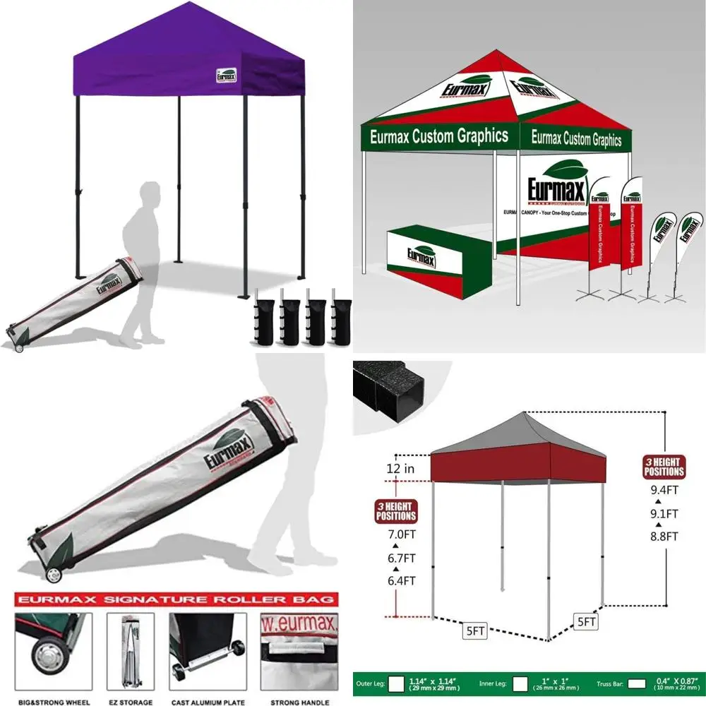 

Сверхмощная выдвижная палатка с навесом быстрого приготовления 5x5 с роликовым мешком и 4 мешками для песка для коммерческого использования, фиолетовый