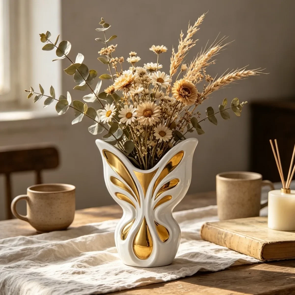 Butterfly Ceramic Vase White Gold Plated Art Decorative For Home Tabletop Flower Arrangement Holders Dried Decor Gift Wholesale