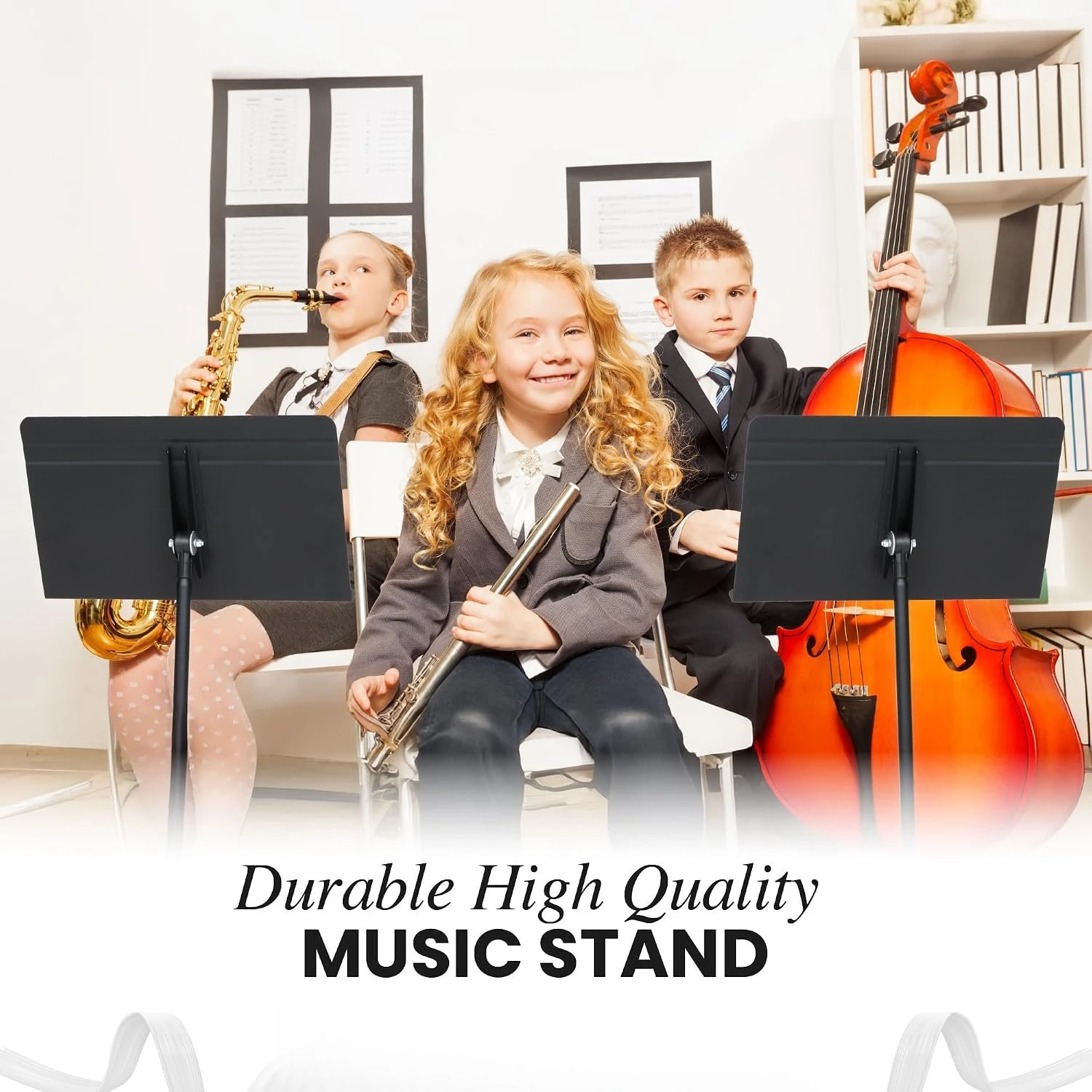 Sheet Music Stand Symphony Model Bulk Pack Of Six Heavy Duty Orchestral Music Stands Adjustable Height Rotating Metal Performance Rack Professional Conductor Music Stand Set, Black view 2