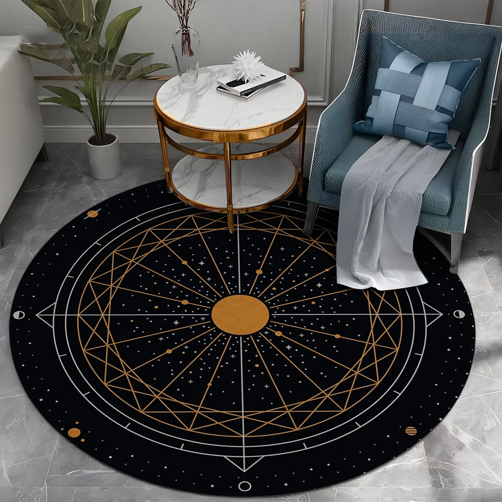 Large Round Constellation Area Rug Black Gold Star Map Celestial Astrology Zodiac Boho Space Decor Modern Living Room Carpet Mat - view 5