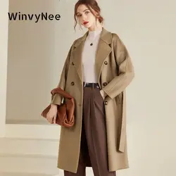 WinvyNee 2024 Winter Long Women Wool Coats with sashes Double-sided Camel Wool Overcoat Double Breasted Long Coats H1343016