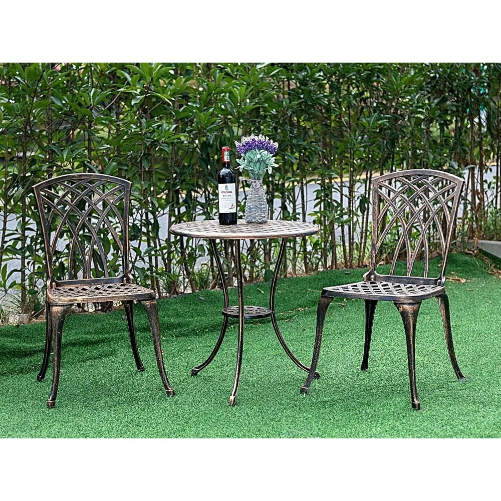 

Aluminum Patio Furniture Sets 2 Chairs And 1 Round Table With Umbrella Hole For Outdoor, Patio Balcony,