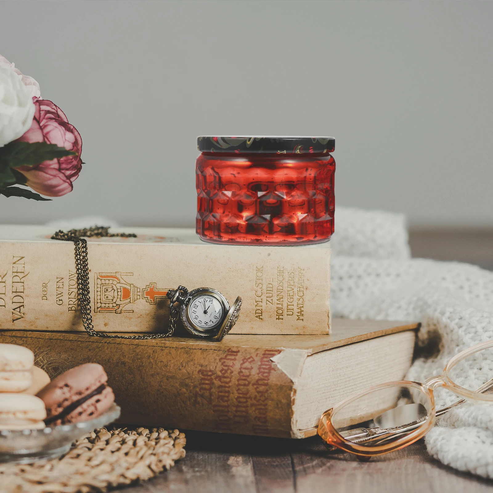 

1Set Cup DIY Glass Candleholders Embossed Lid Decorative Container Aromatherapy Holder for Home