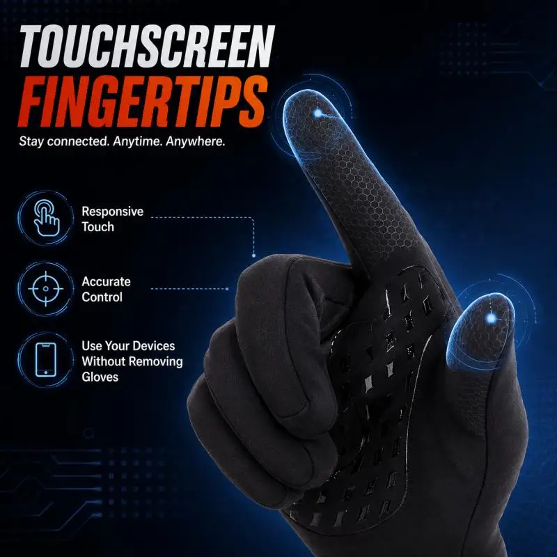 Winter Touchscreen Gloves with Zipper Pocket, Clip Buckle, Long Cuff for Cycling, Skiing, Hiking and Outdoor Use
