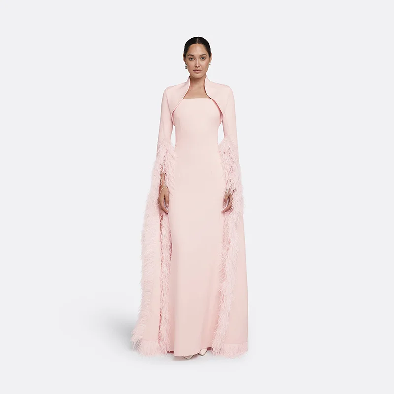 

L530 Customized two Pieces Pink Crepe Feather فساتين السهرة vestidos de fiesta فساتين سهره evening dresses