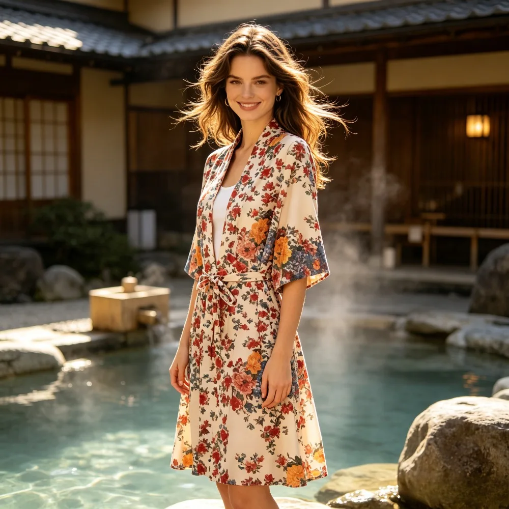 

Bohemian Floral Kimono Yukata Cardigan, Retro Mid-Long Sunproof Coat for Women, Ethnic Style Outerwear for Daily Wear & Cosplay