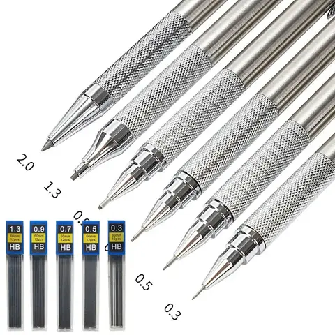 금속 기계식 연필, 미술 드로잉 자동 연필 교체, HB 리드 리필, 가정 학교 용품, 0.3mm, 0.5mm, 0.7mm, 0.9mm, 1.3mm, 2.0mm