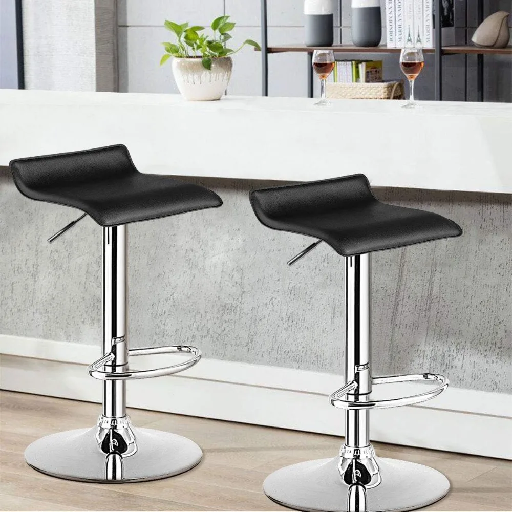 Modern Swivel Bar Stools Set of 2 with Adjustable Height, Footrests, and PU Leather for Kitchen Island, Cafe, and Pub, Black