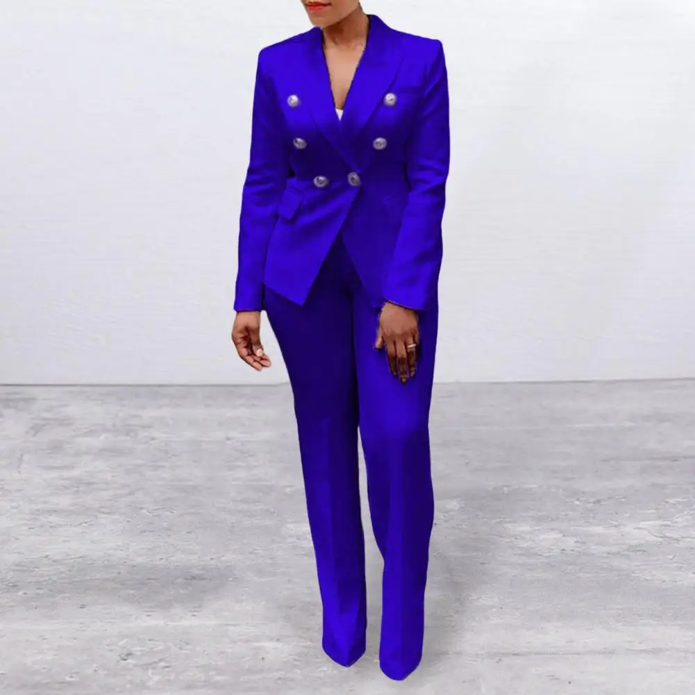 

2Pcs/Set Blazer Pants Set Long Sleeves Blazer Trousers Suit Office Lady Solid Color Lapel Suit Jacket Pants Set